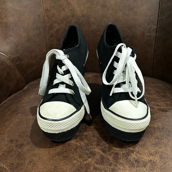 New Rock And Candy 4" High Wedge Lace up Sneakers  Black & White Y2K - Picture 4 of 12